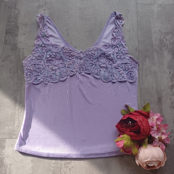 FASHQUE Purple Floral Embroidery Tank Camisole_Size Medium - Picture 1 of 5